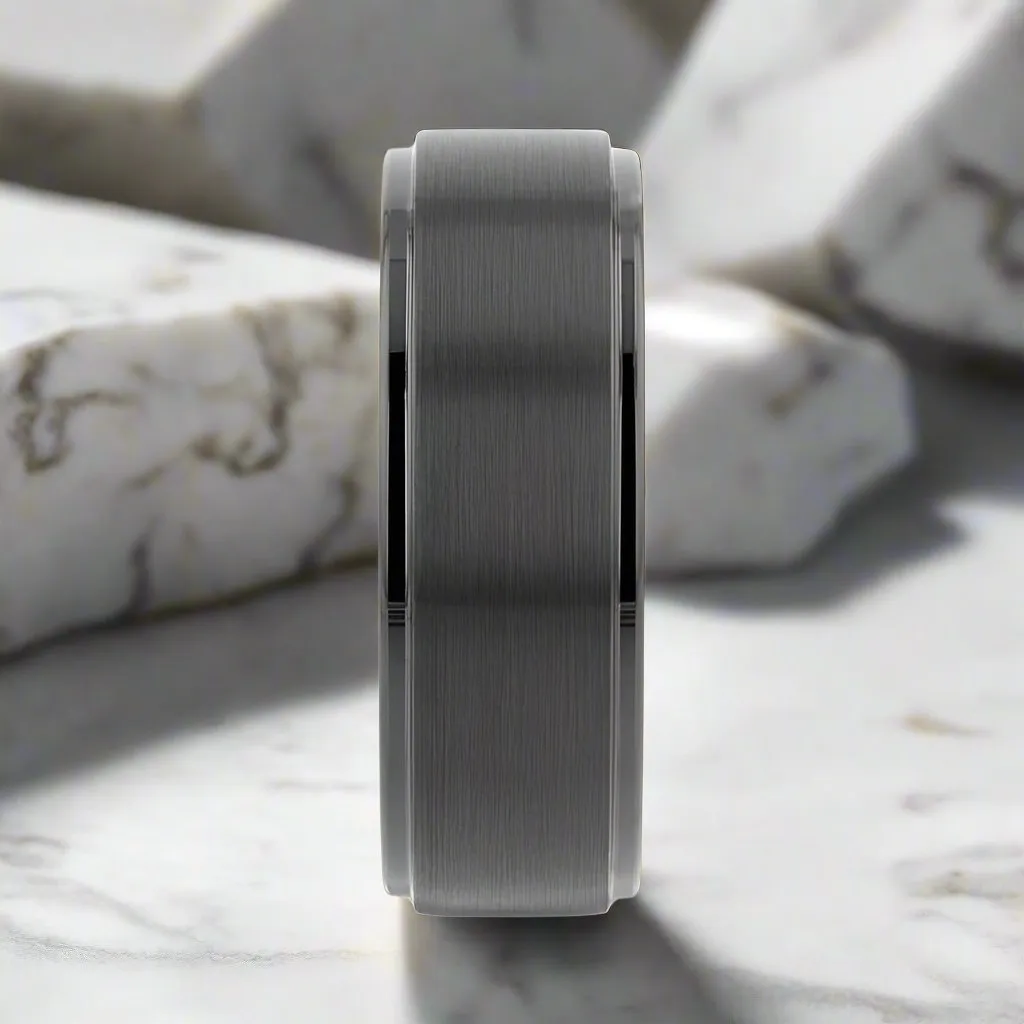 ALLIANCE | Black Tungsten Ring, Brushed, Stepped Edge