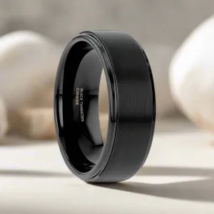 ALLIANCE | Black Tungsten Ring, Brushed, Stepped Edge