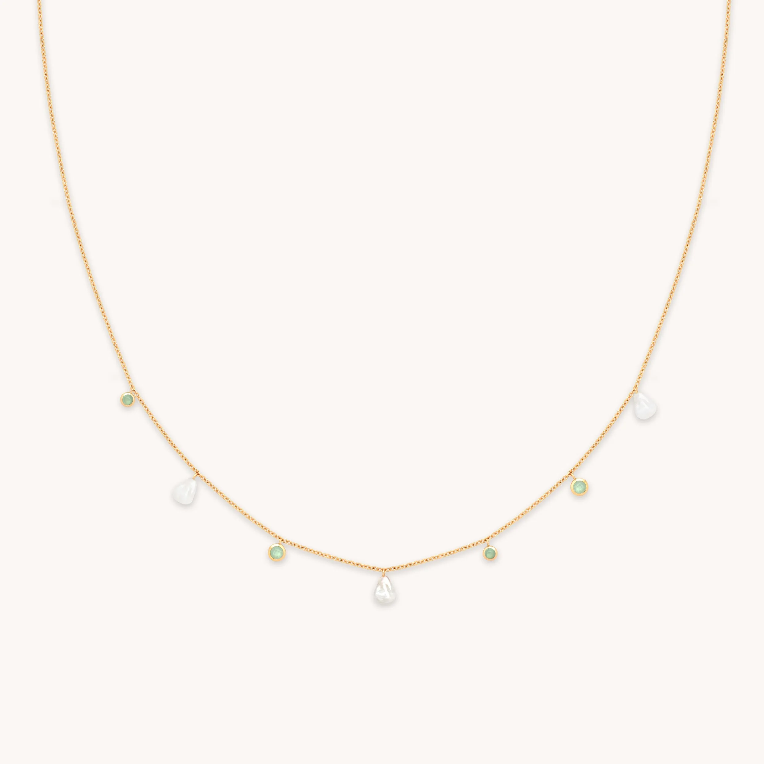 Aqua & Pearl Charm Necklace in Gold