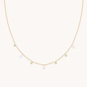 Aqua & Pearl Charm Necklace in Gold