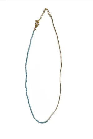 Aquamarine and Gold 2mm Beaded Necklace