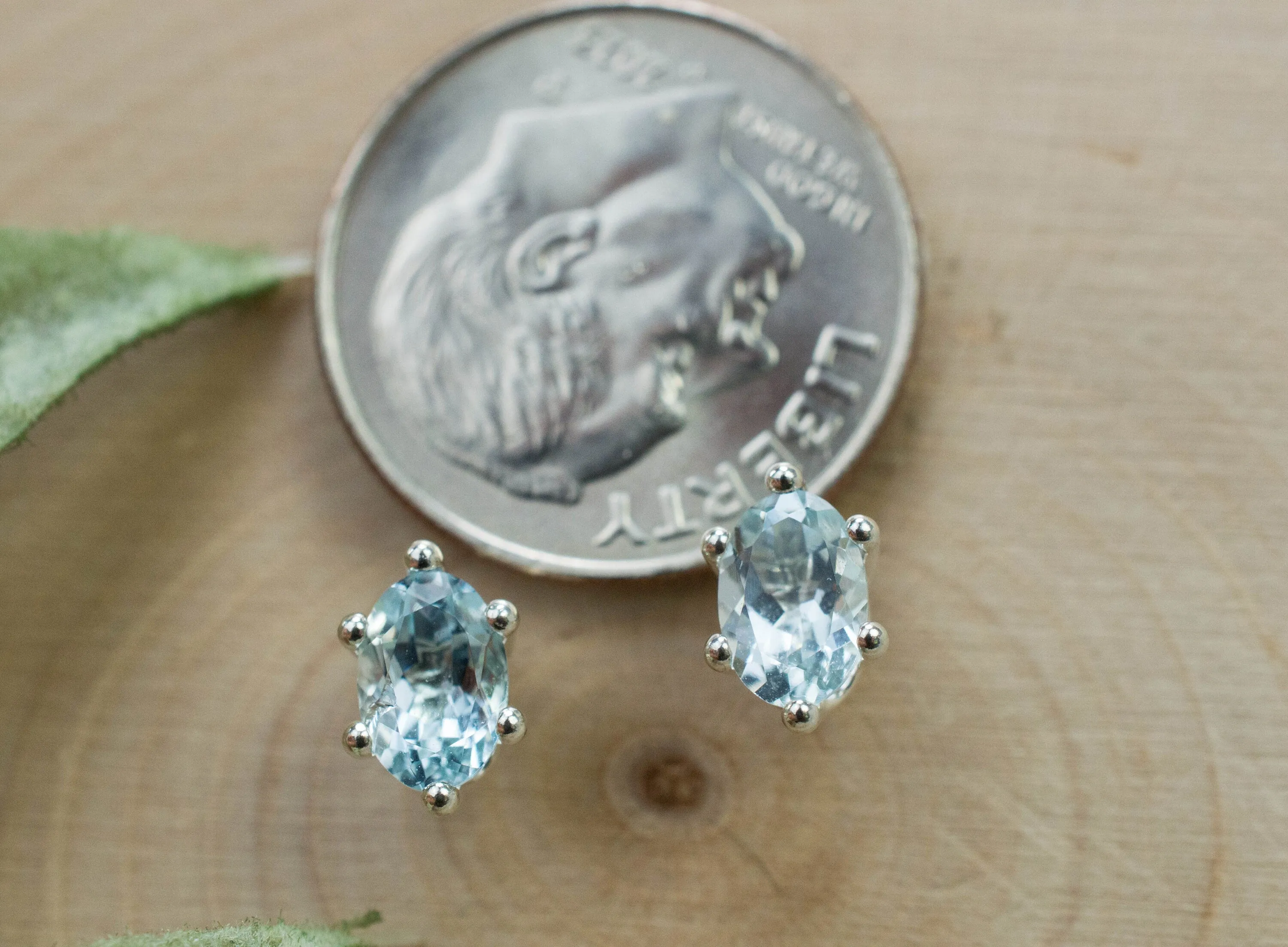 Aquamarine Earrings; Natural Untreated Brazilian Aquamarine; 0.905cts