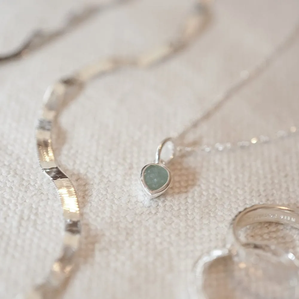 Aquamarine March Birthstone Charm Pendant Sterling Silver