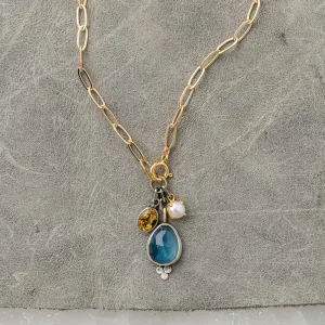 Aquamarine Necklace with Citrine and Pearl