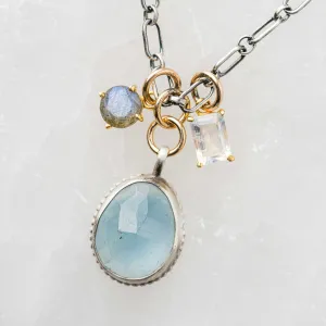 Aquamarine Necklace with Moonstone and Labradorite Charms