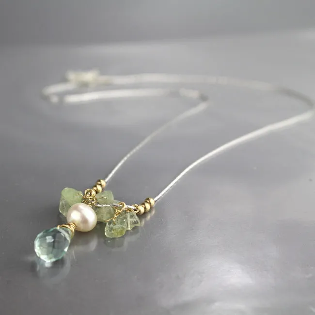Aquamarine Silver Drop Necklace