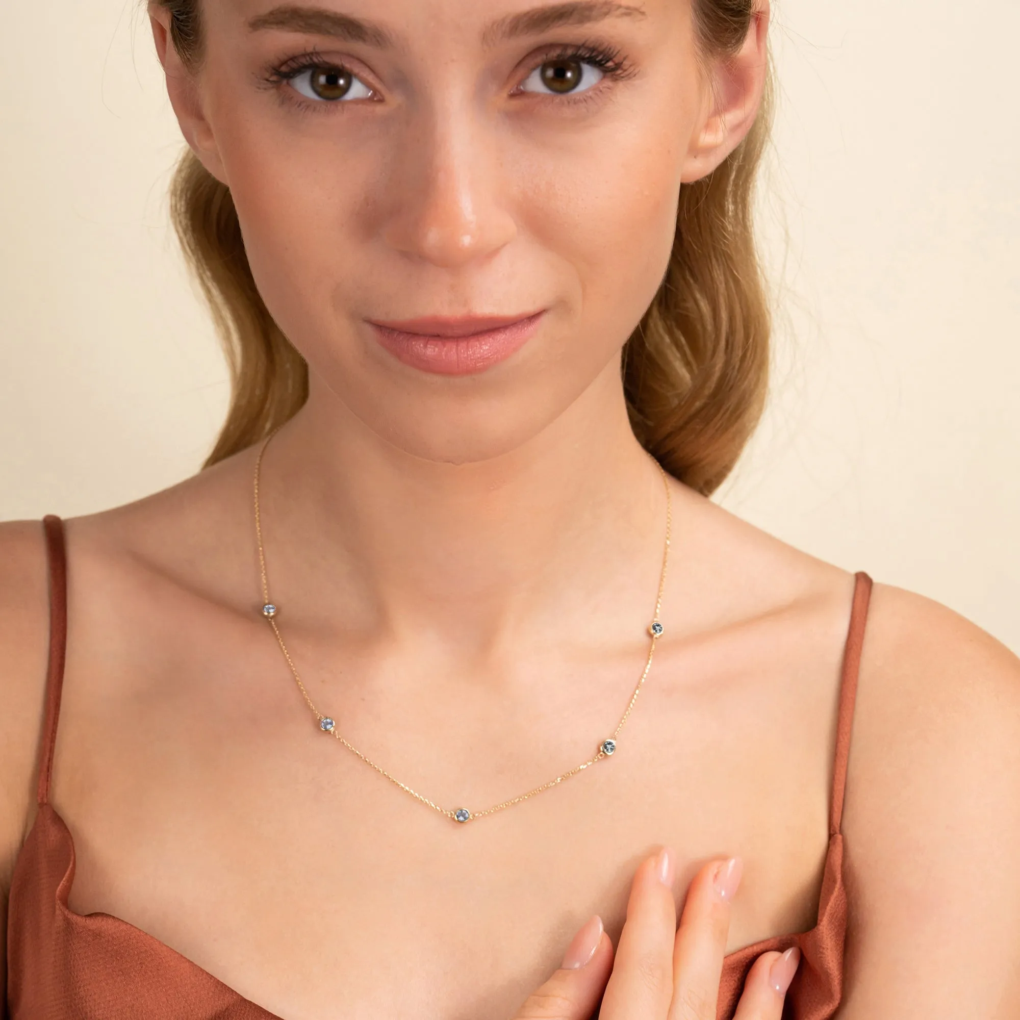 Aquamarine Station Necklace, Gwen