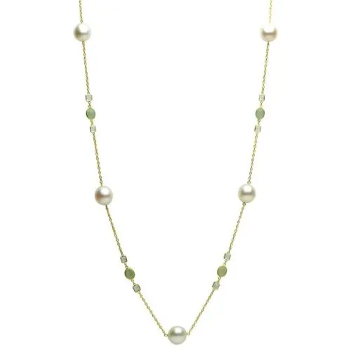 AQUAMARINE TOPAZ & SOUTH SEA PEARL 18K YELLOW GOLD BY THE YARD TIN CUP NECKLACE