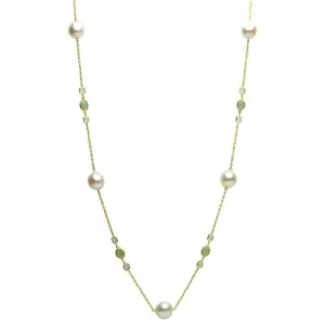 AQUAMARINE TOPAZ & SOUTH SEA PEARL 18K YELLOW GOLD BY THE YARD TIN CUP NECKLACE