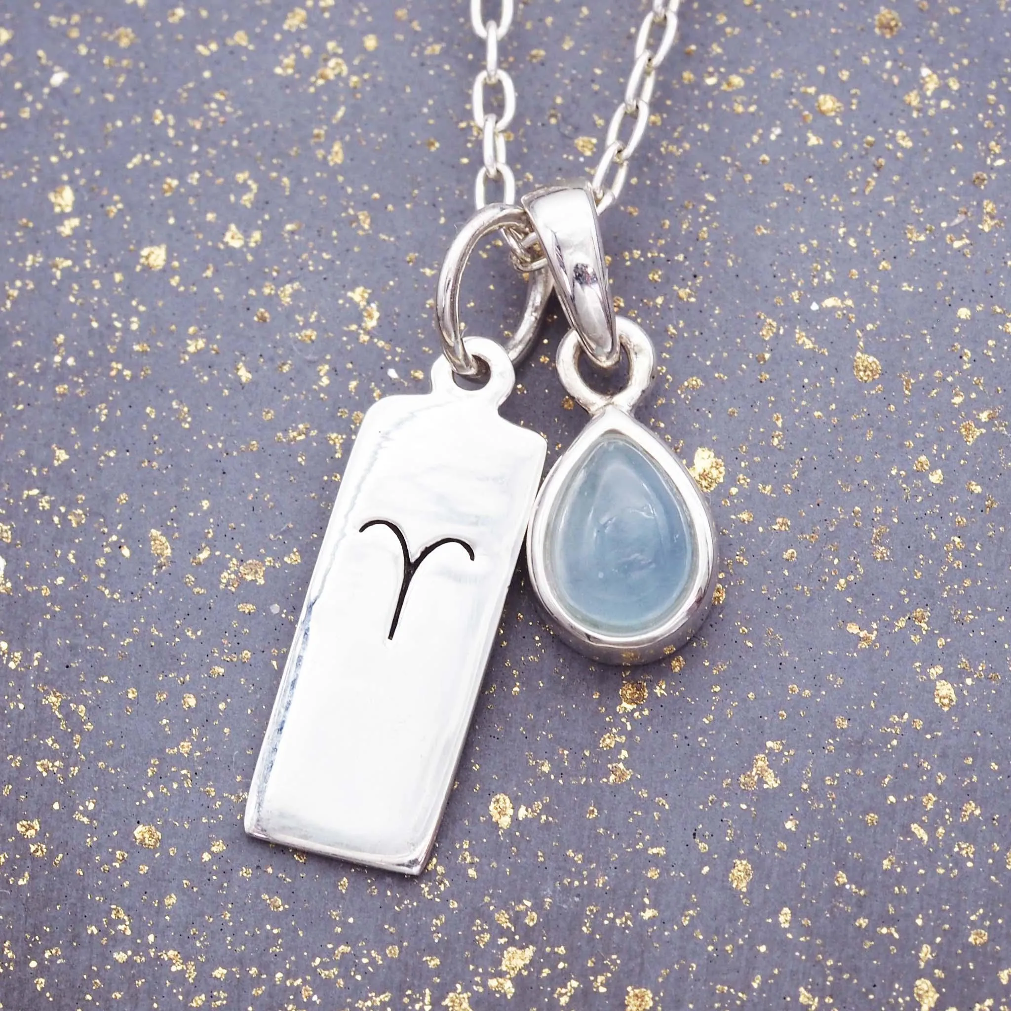 Aries Star Sign and March Birthstone Necklace