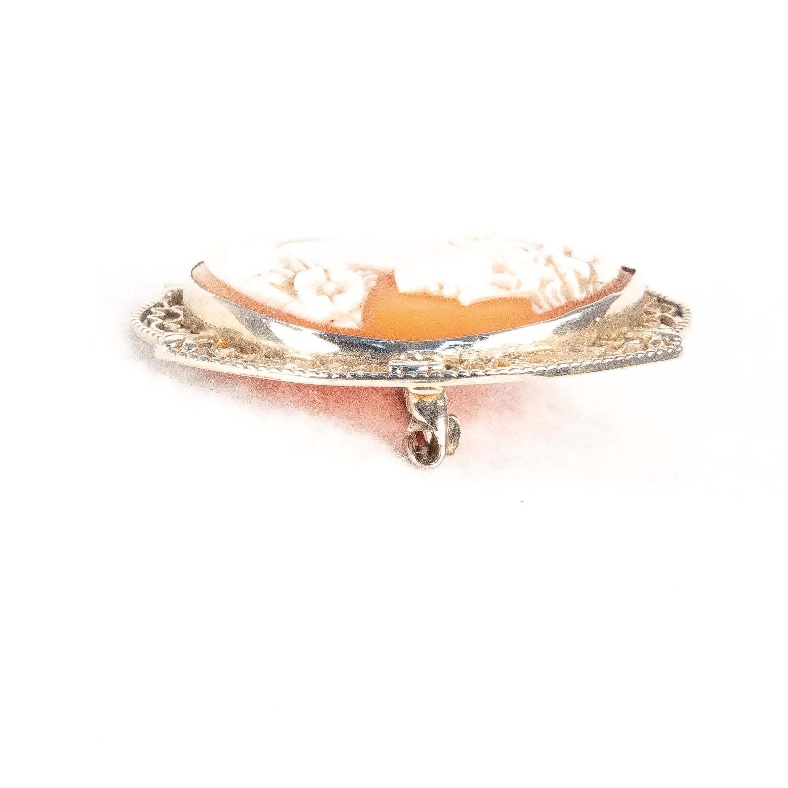 Art Deco Cameo Brooch of Woman with Flowers