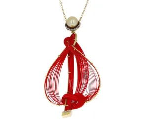 Bamboo Necklace with Light Brown Diamond and White Pearl