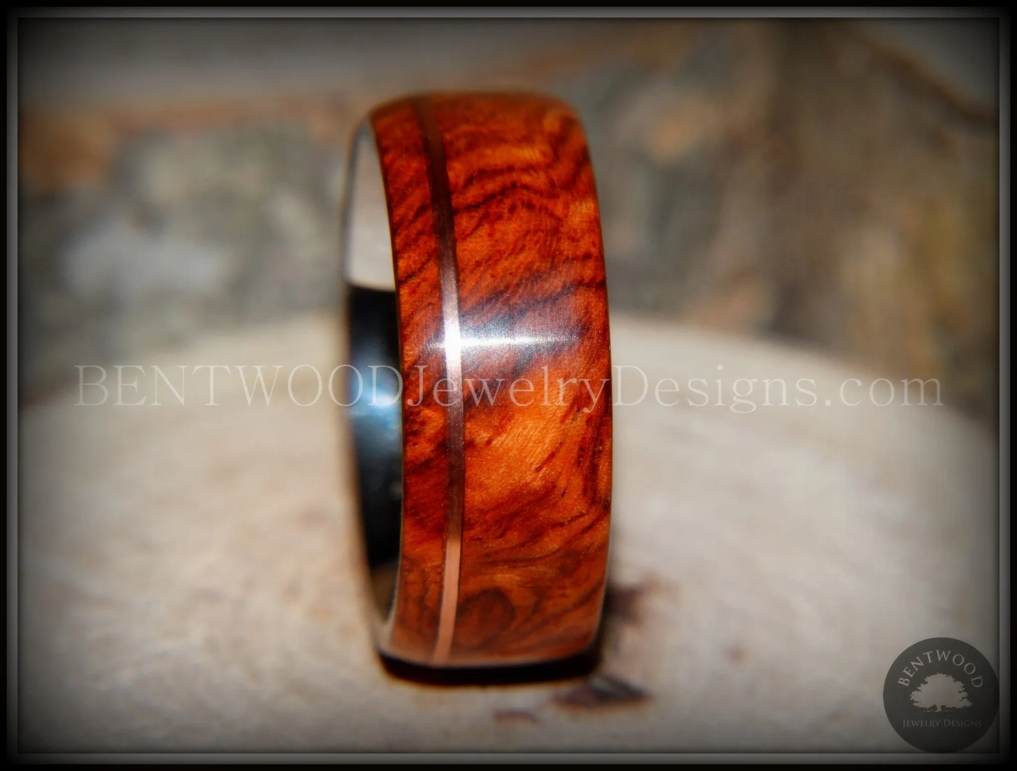 Bentwood Ring - "Rarity" Amboyna Burl Wood Ring on 316L Stainless Steel Comfort Fit Core Copper Inlay
