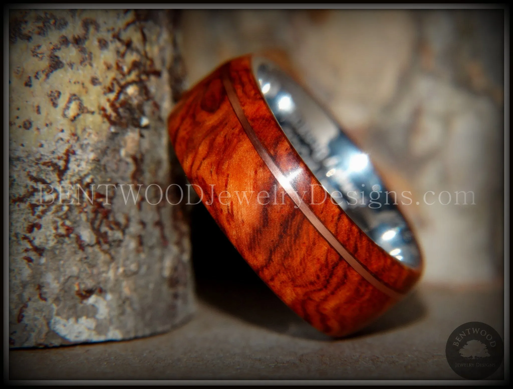 Bentwood Ring - "Rarity" Amboyna Burl Wood Ring on 316L Stainless Steel Comfort Fit Core Copper Inlay
