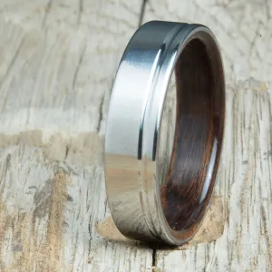 Bentwood Rosewood ring with 6mm polished offset groove titanium