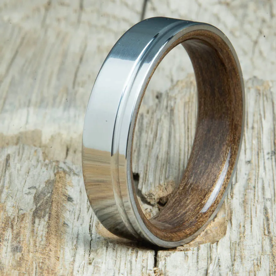 Bentwood Walnut ring with polished titanium, single groove