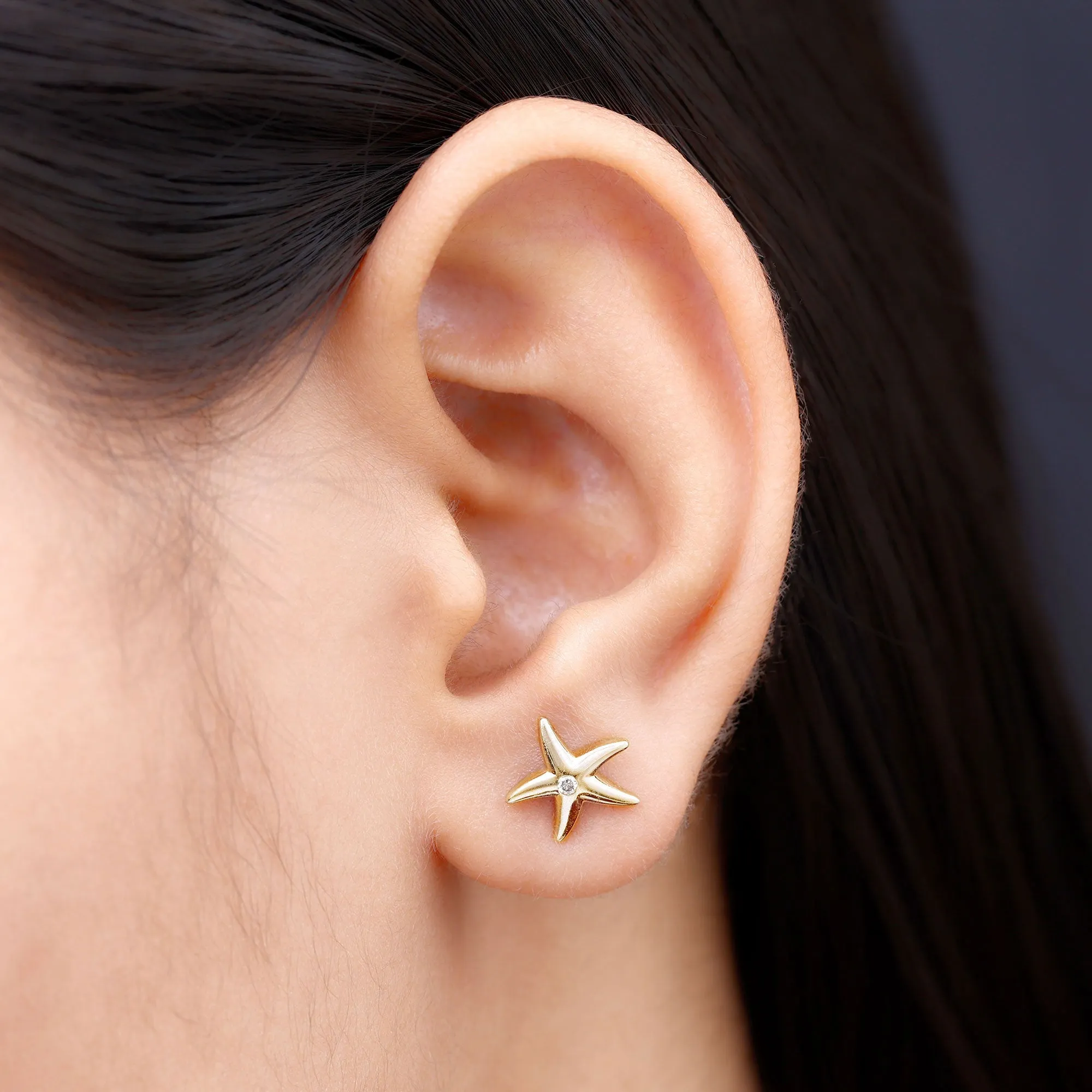 Bezel Set Round Moissanite Starfish Stud Earrings