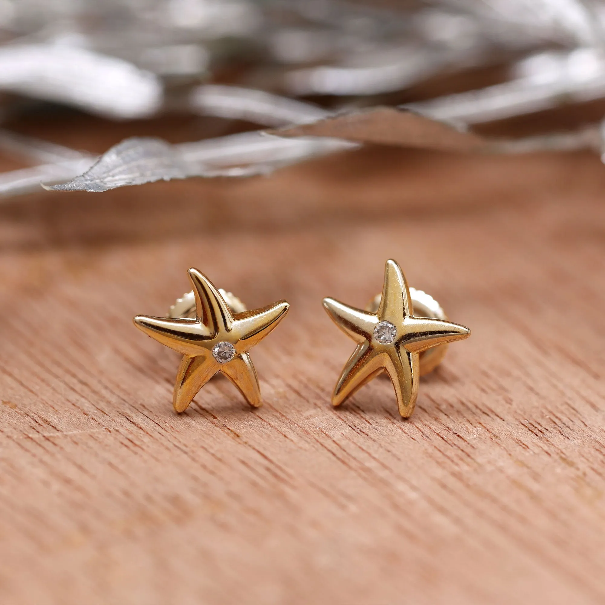 Bezel Set Round Moissanite Starfish Stud Earrings