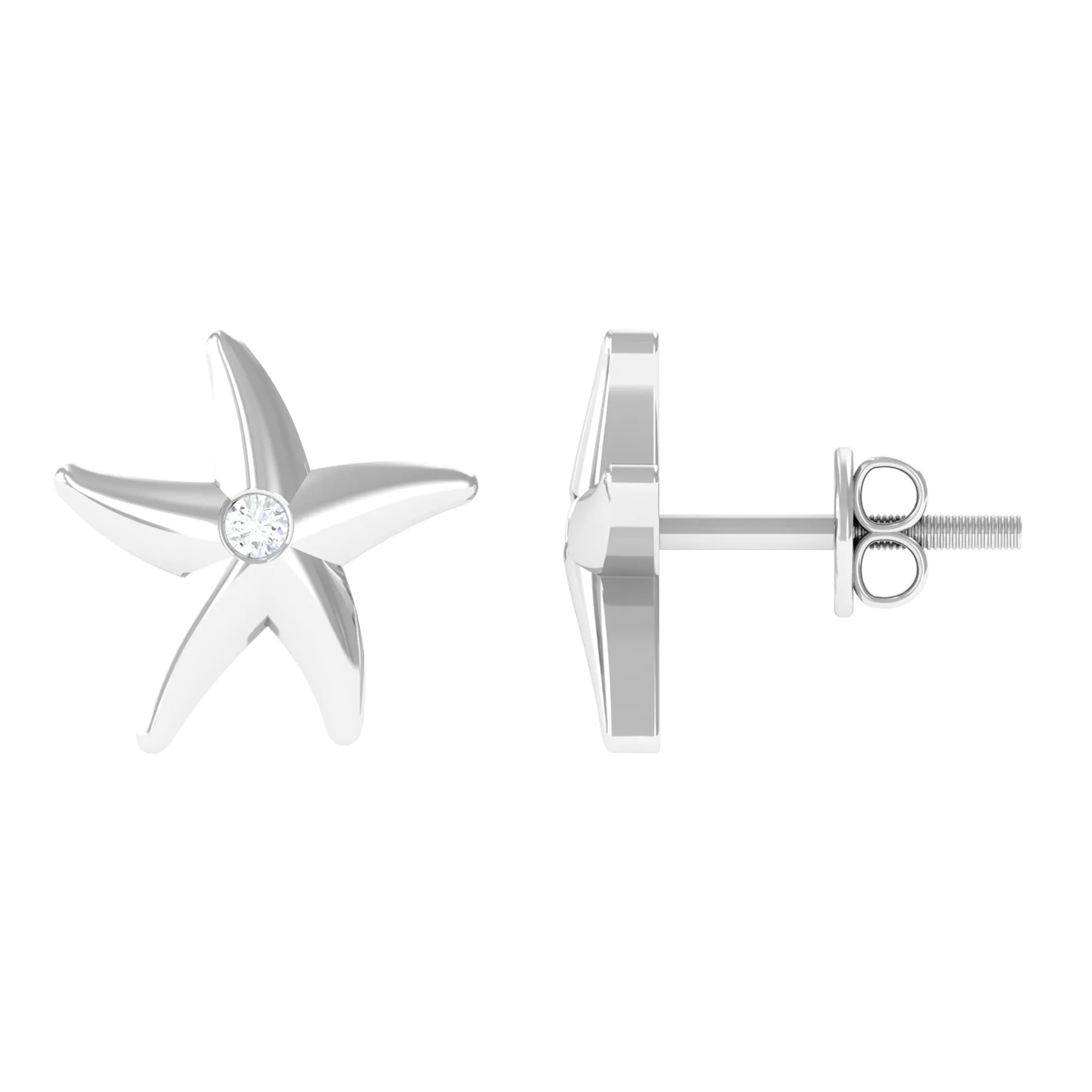 Bezel Set Round Moissanite Starfish Stud Earrings