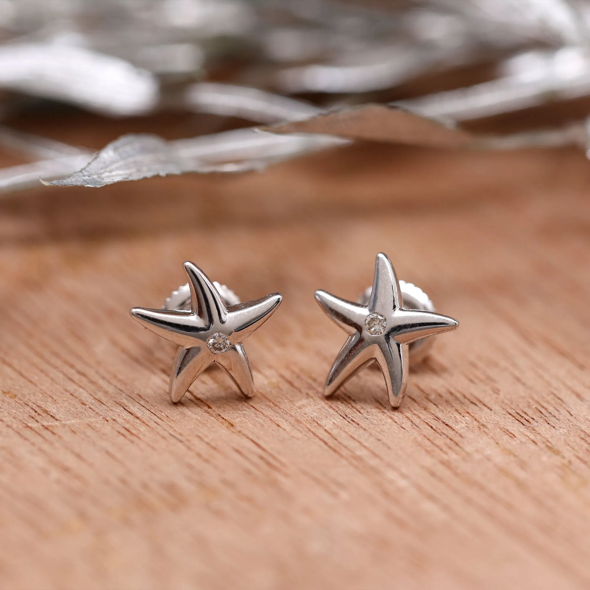 Bezel Set Round Moissanite Starfish Stud Earrings