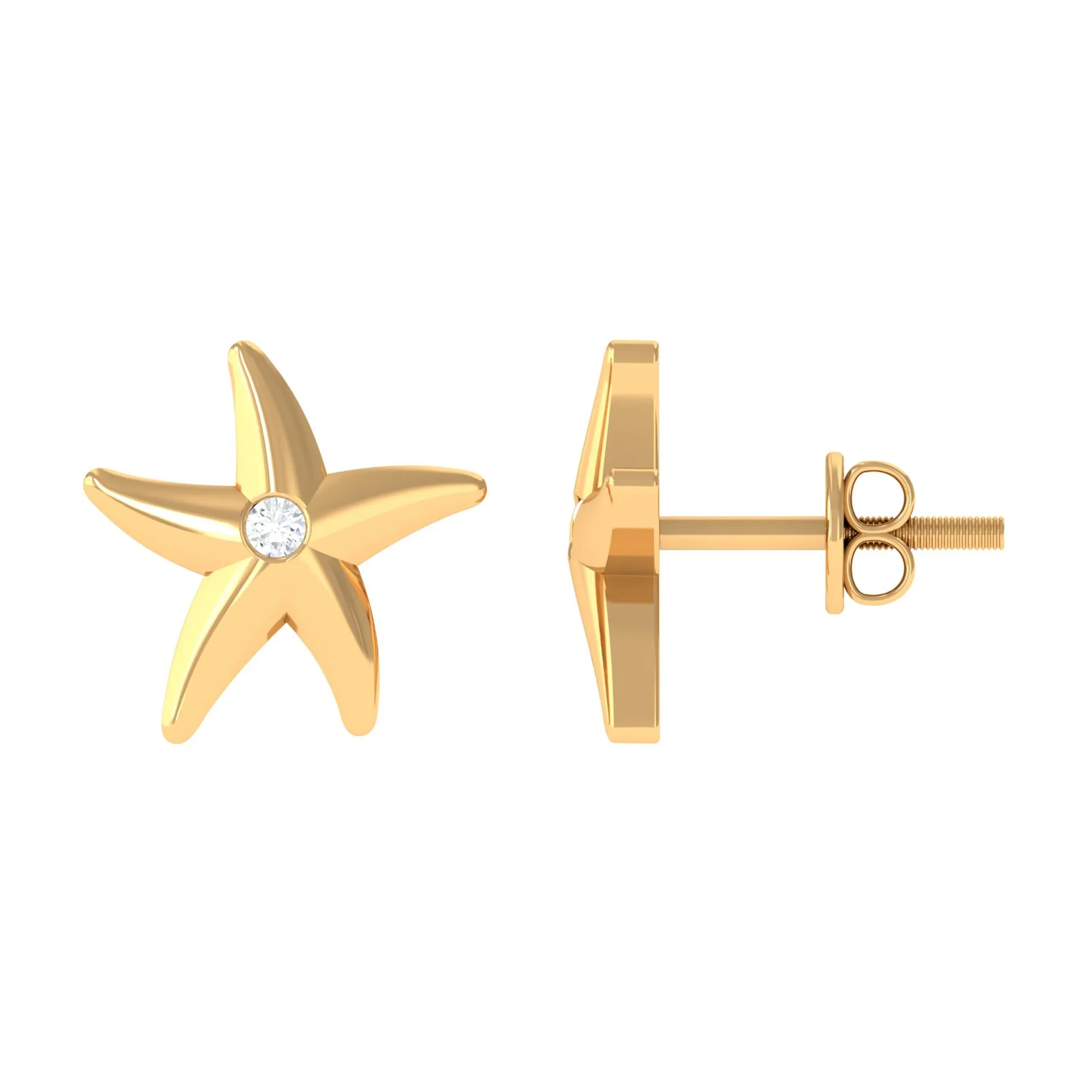 Bezel Set Round Moissanite Starfish Stud Earrings