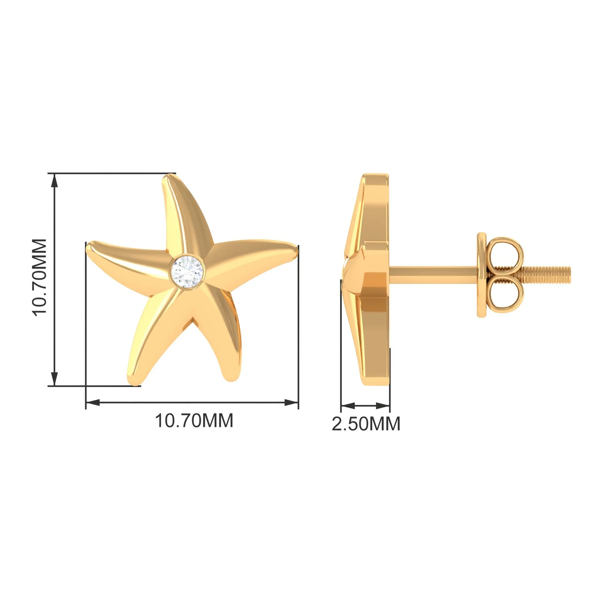 Bezel Set Round Moissanite Starfish Stud Earrings