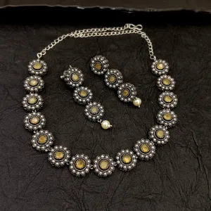 Bhavi Jewel Oxidised Plated Pearl Necklace Set