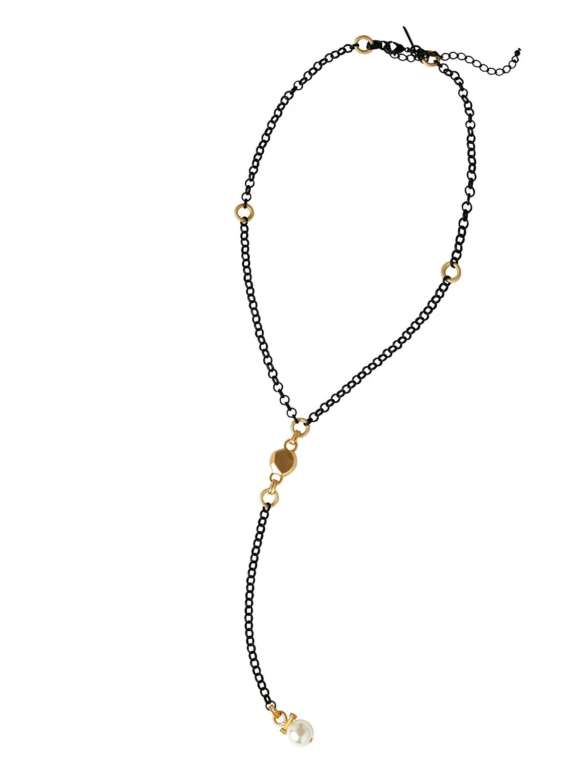 Black Link Long Pearl Pendant Necklace