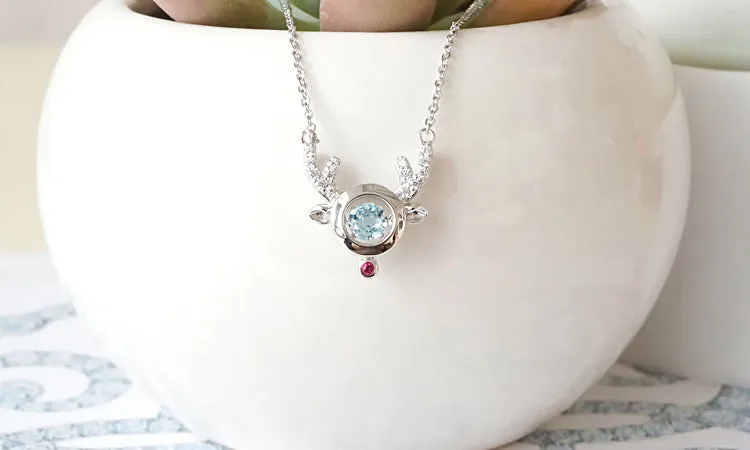 Blue Aquamarine Pendant Necklace in White Gold Plated Silver Women