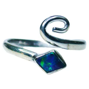 Blue Green Sterling Silver Boulder Opal Ring