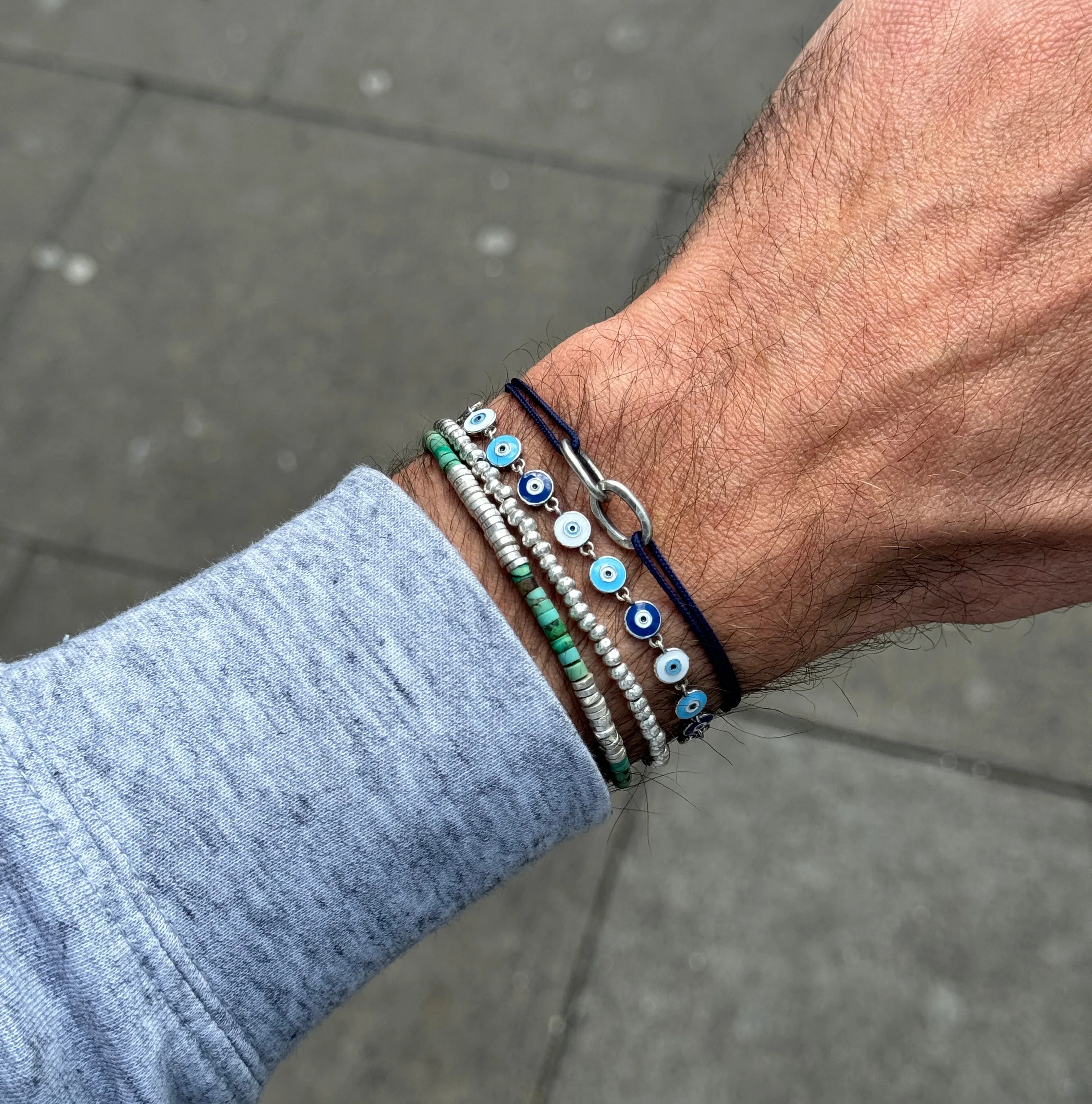 Bracelet With Arizona Turquoise And Sterling Silver Beads