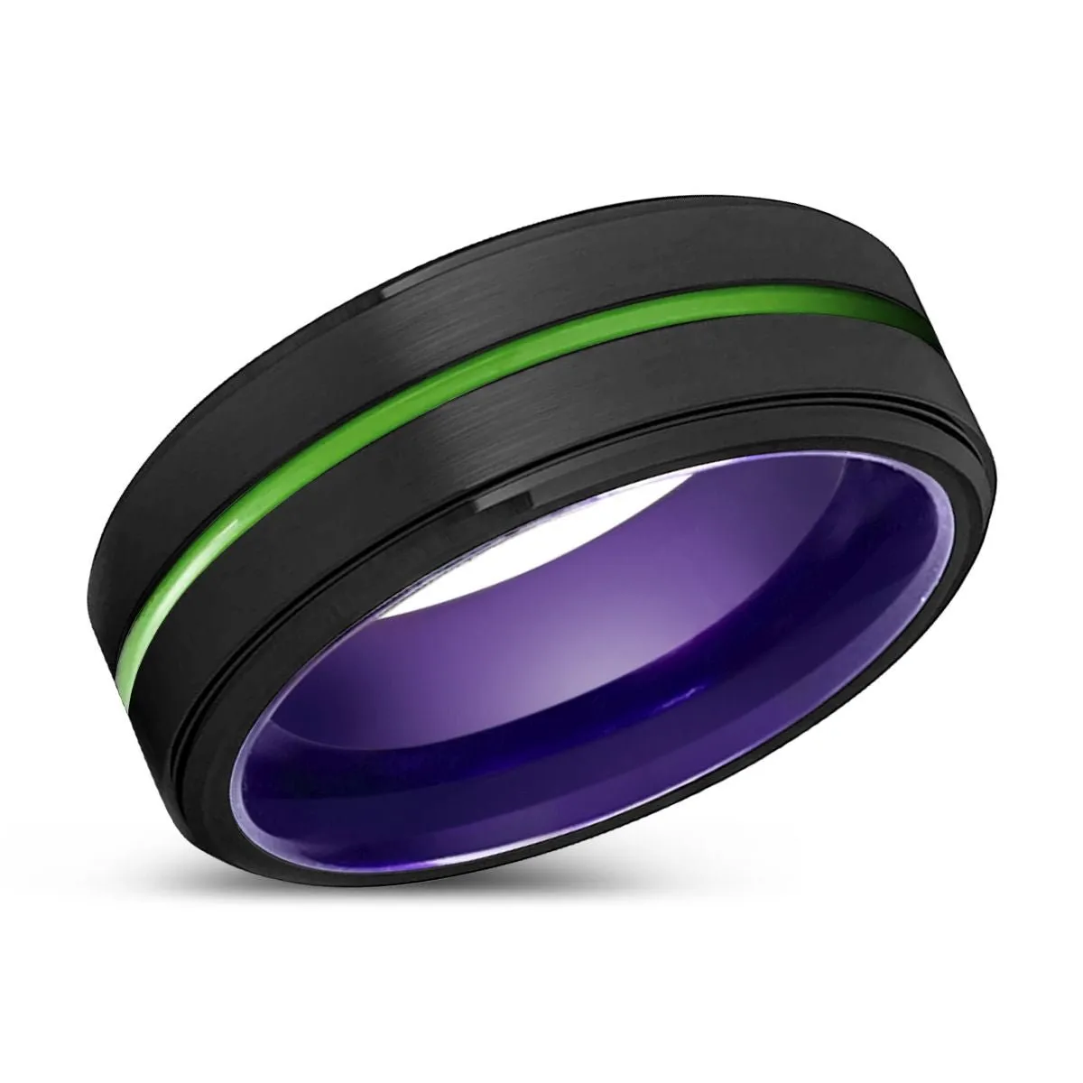 BRIDGEPORT | Purple Ring, Black Tungsten Ring, Green Groove, Stepped Edge