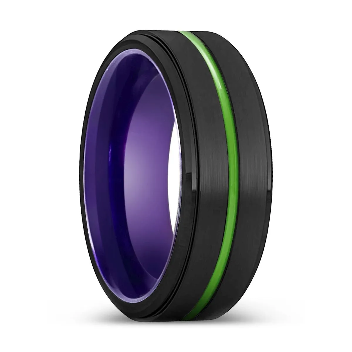 BRIDGEPORT | Purple Ring, Black Tungsten Ring, Green Groove, Stepped Edge