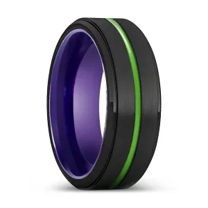 BRIDGEPORT | Purple Ring, Black Tungsten Ring, Green Groove, Stepped Edge