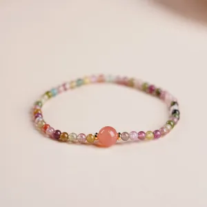 Buddha Stones 925 Sterling Silver Natural Tourmaline Yanyuan Agate Bead Positive Bracelet