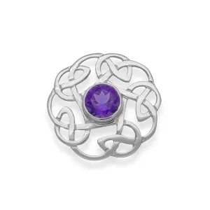 Celtic Knot Work Silver Flow Amethyst Brooch