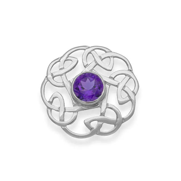 Celtic Knot Work Silver Flow Amethyst Brooch