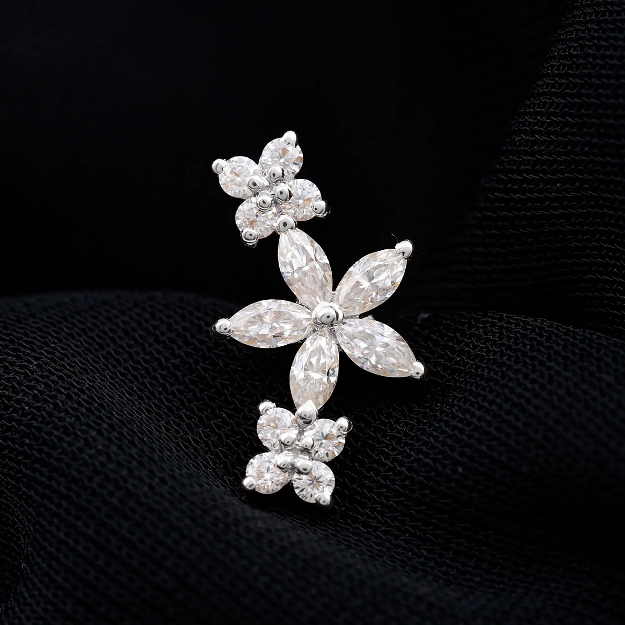 Certified Moissanite Flower Ear Crawler Earring