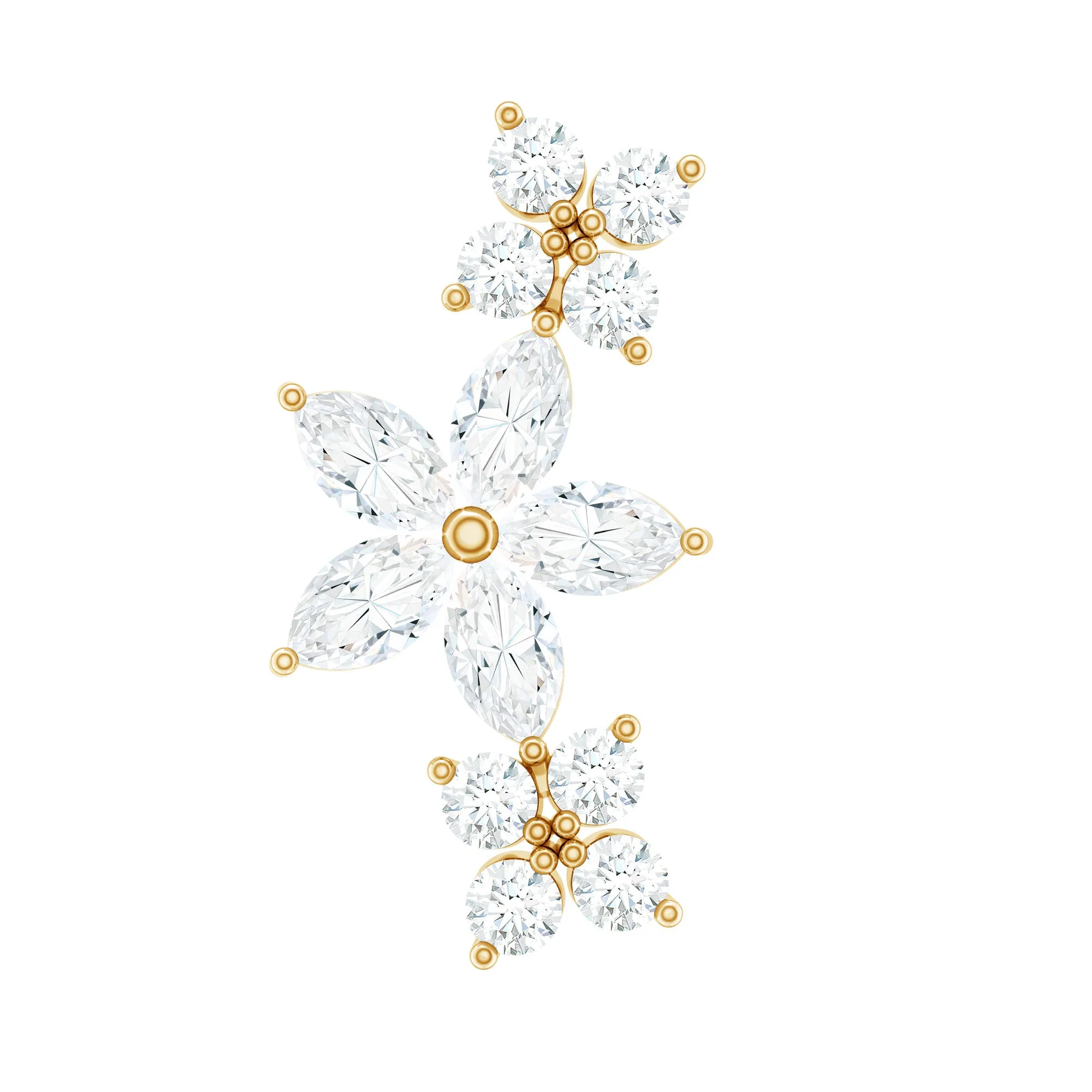 Certified Moissanite Flower Ear Crawler Earring