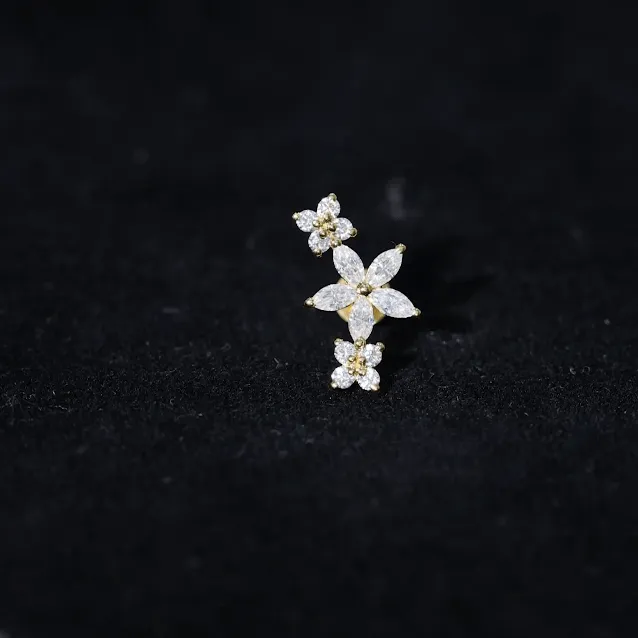 Certified Moissanite Flower Ear Crawler Earring