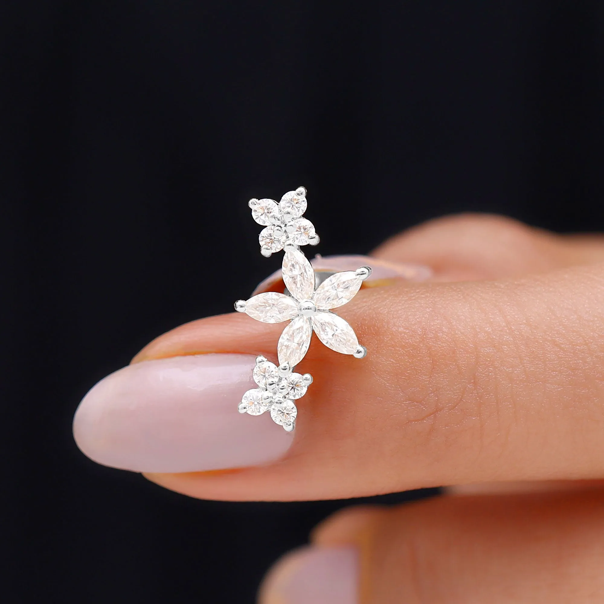 Certified Moissanite Flower Ear Crawler Earring