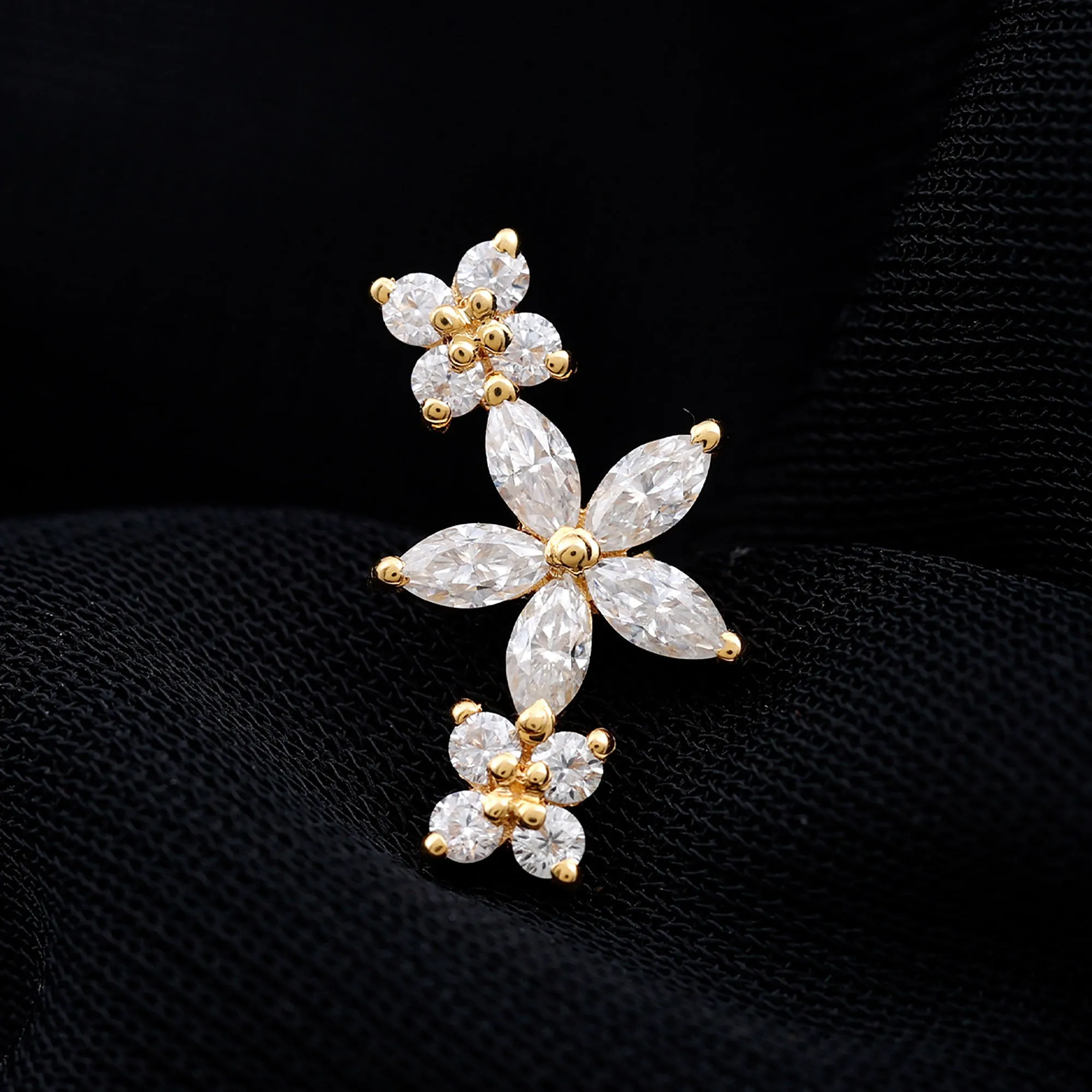 Certified Moissanite Flower Ear Crawler Earring