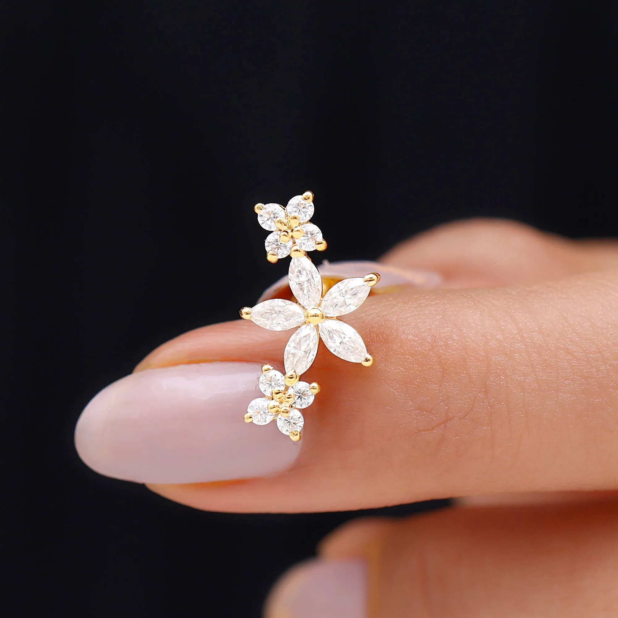 Certified Moissanite Flower Ear Crawler Earring