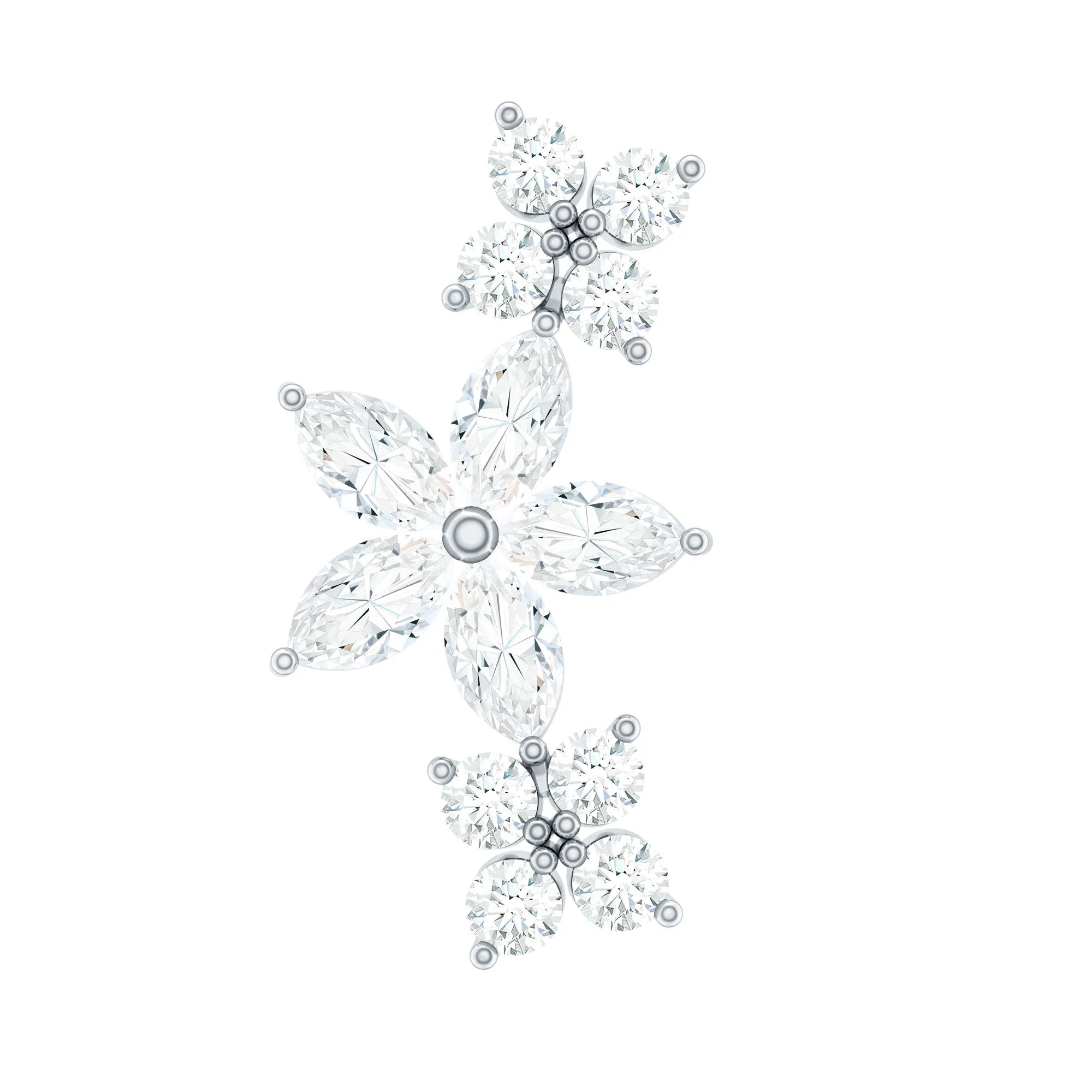 Certified Moissanite Flower Ear Crawler Earring