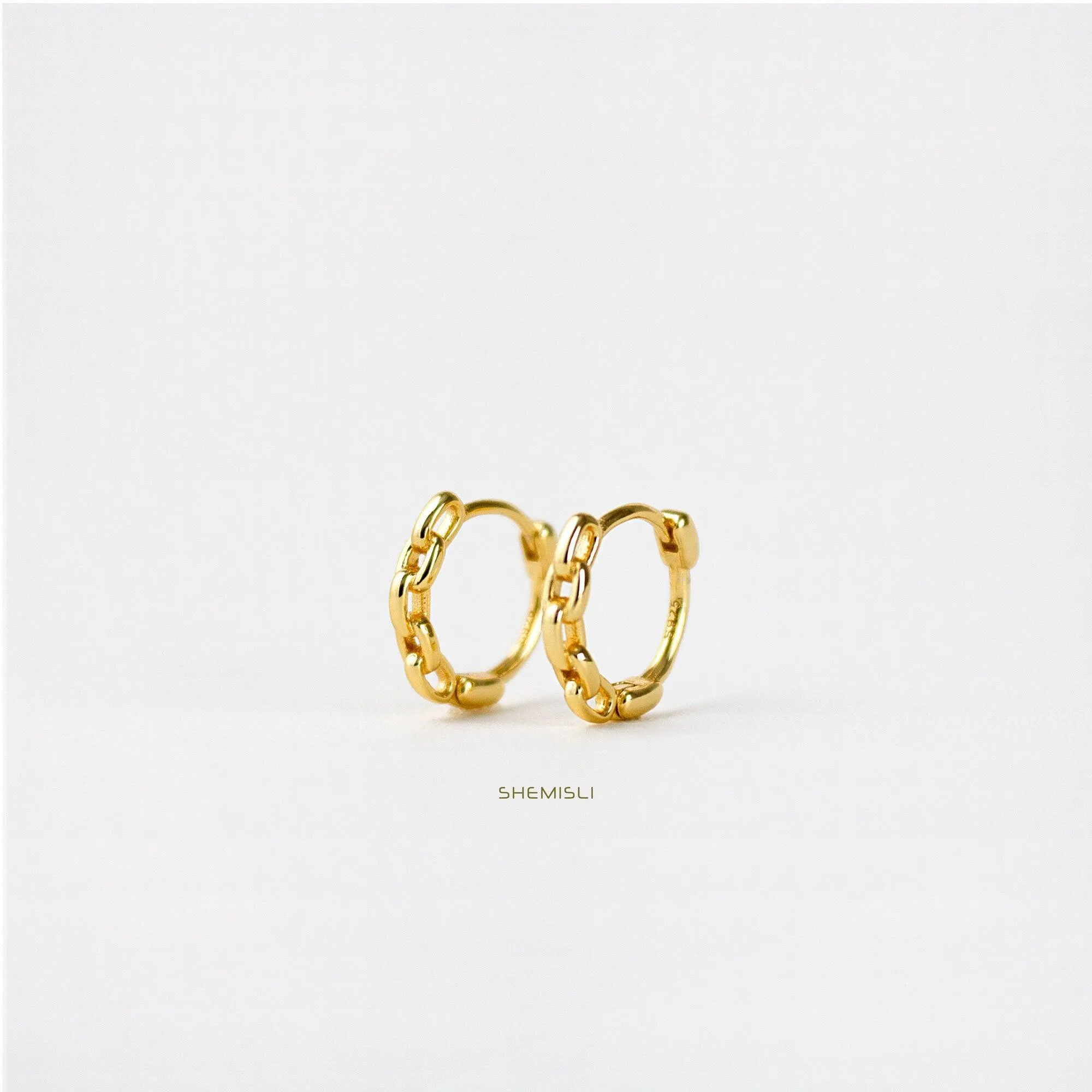 Chain Hoop Earrings, Huggies, Gold, Silver SHEMISLI SH078