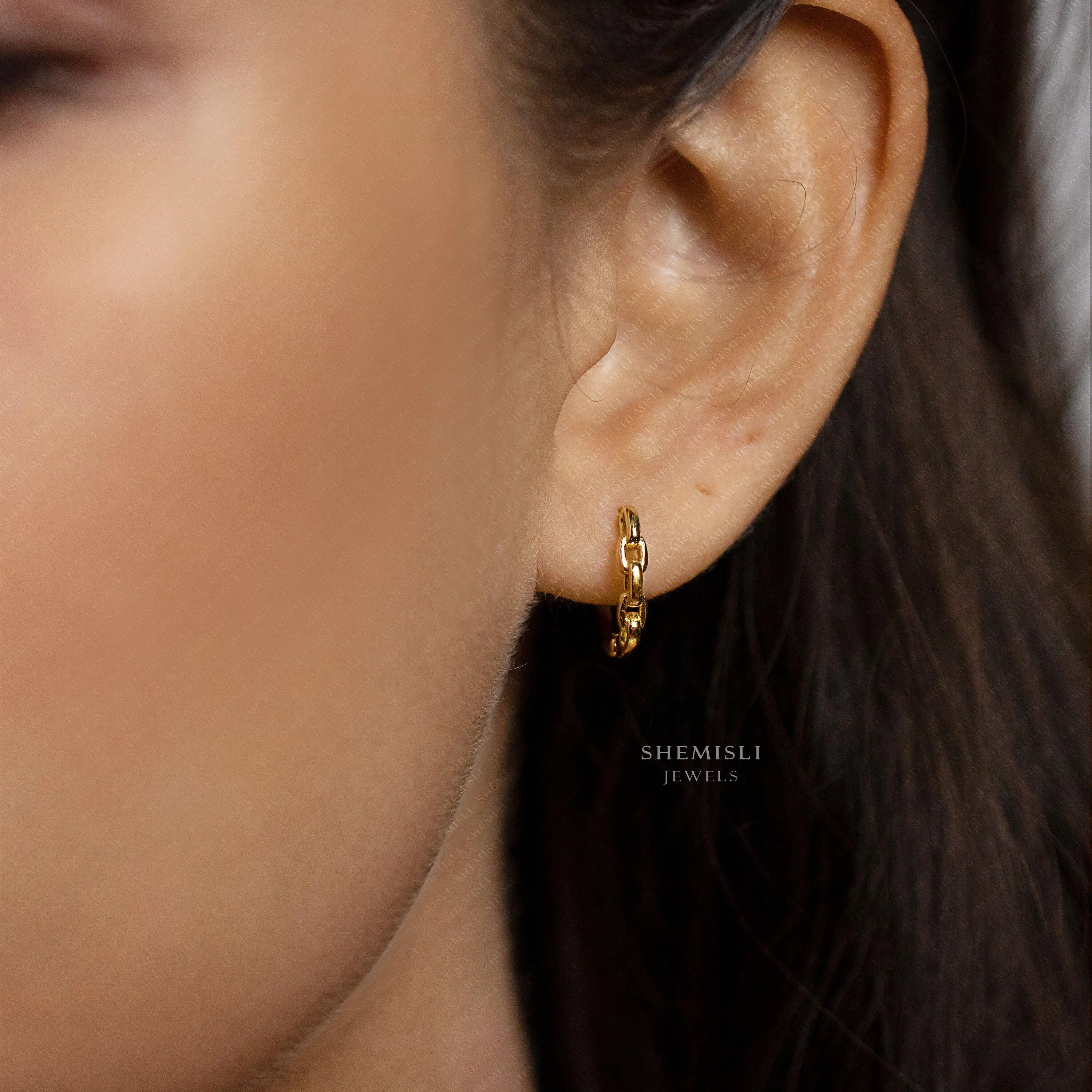 Chain Hoop Earrings, Huggies, Gold, Silver SHEMISLI SH078