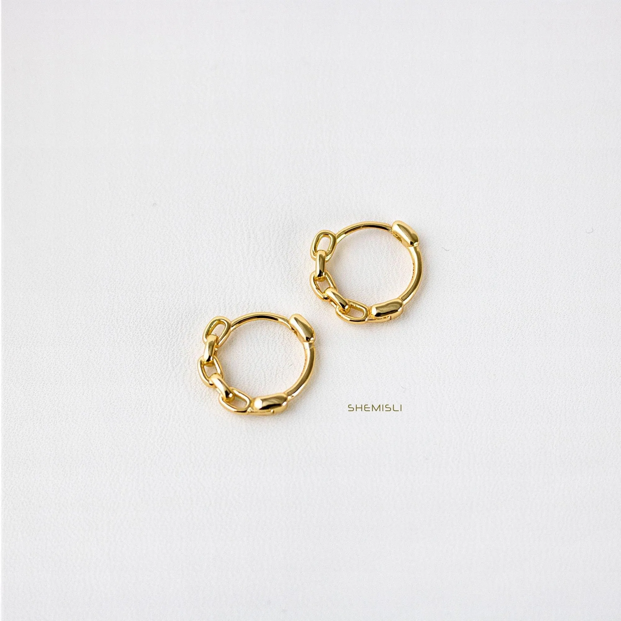 Chain Hoop Earrings, Huggies, Gold, Silver SHEMISLI SH078