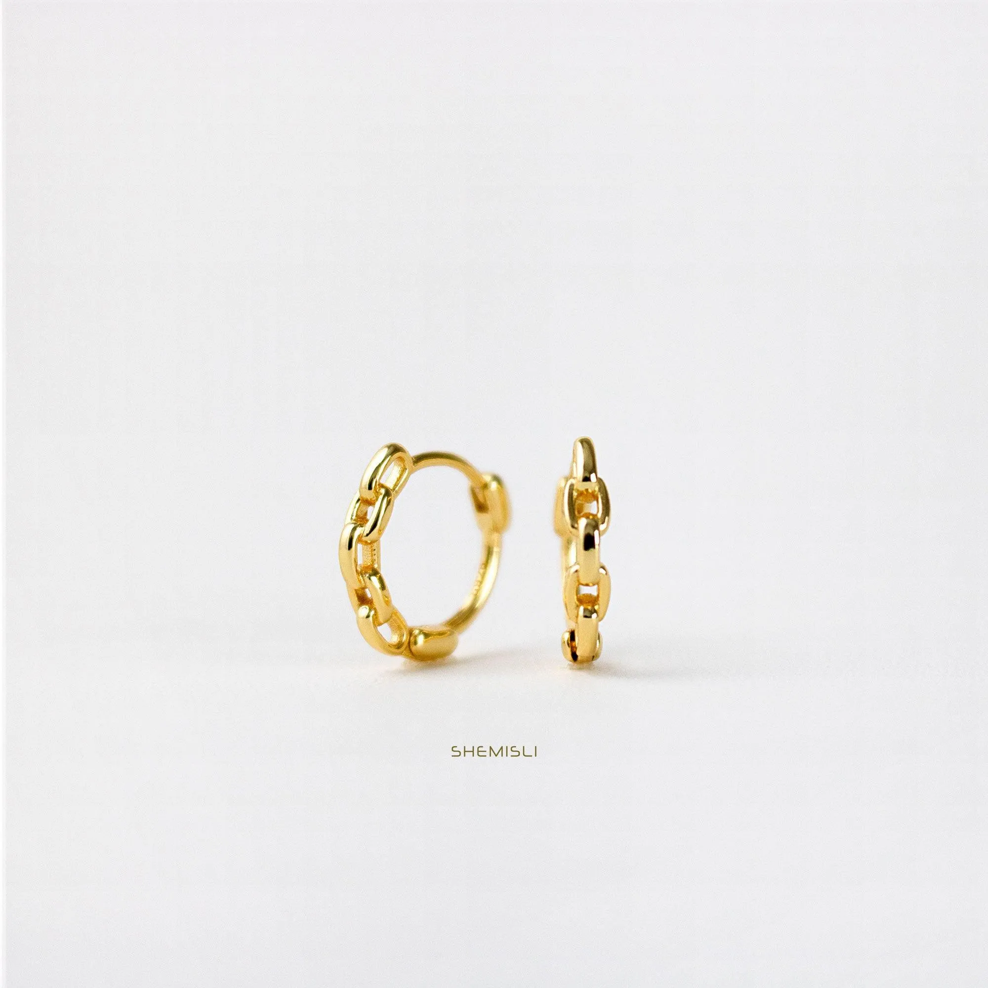 Chain Hoop Earrings, Huggies, Gold, Silver SHEMISLI SH078