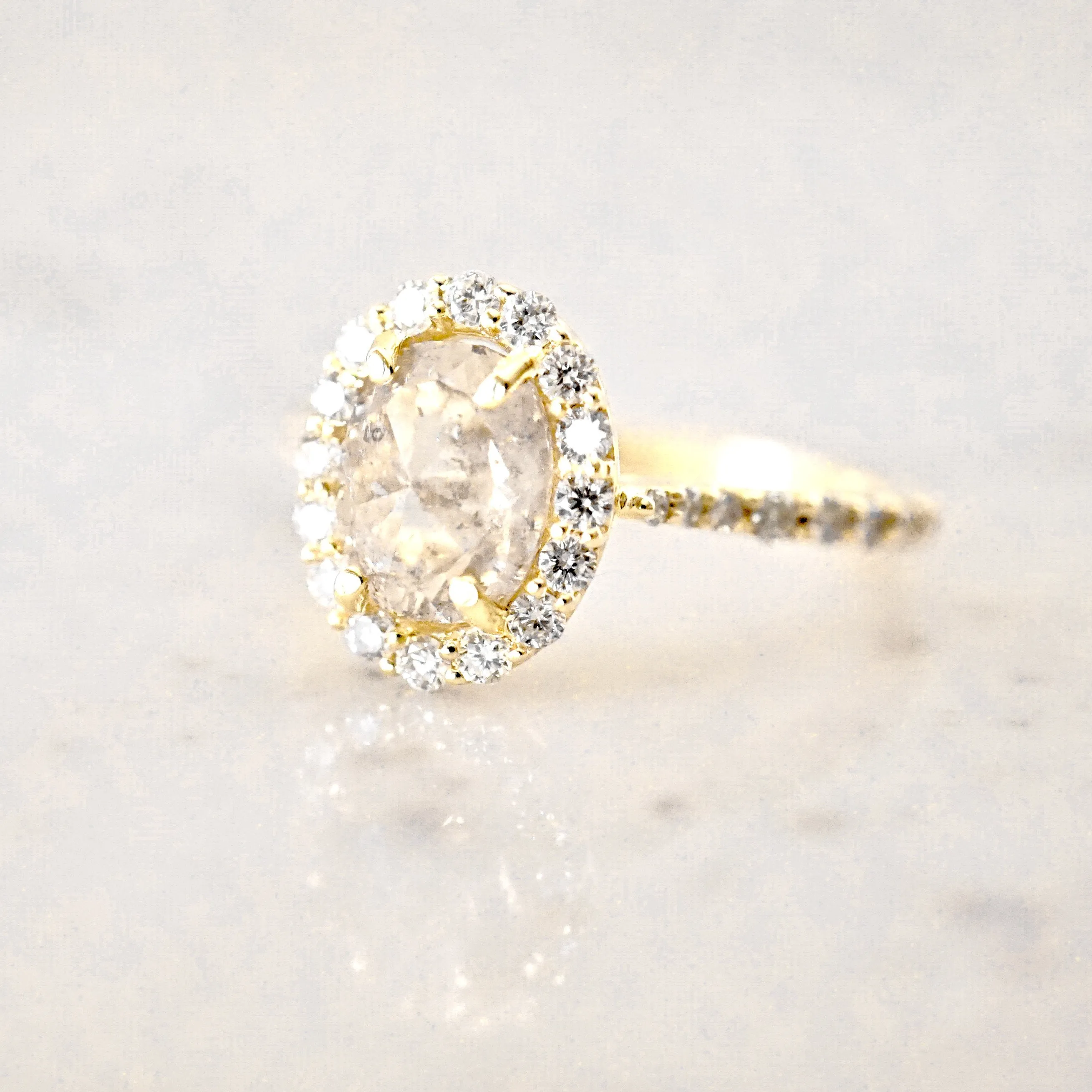 Champagne Oval Diamond Engagement Ring or Wedding Set, Oval Rose Cut Diamond Halo Ring