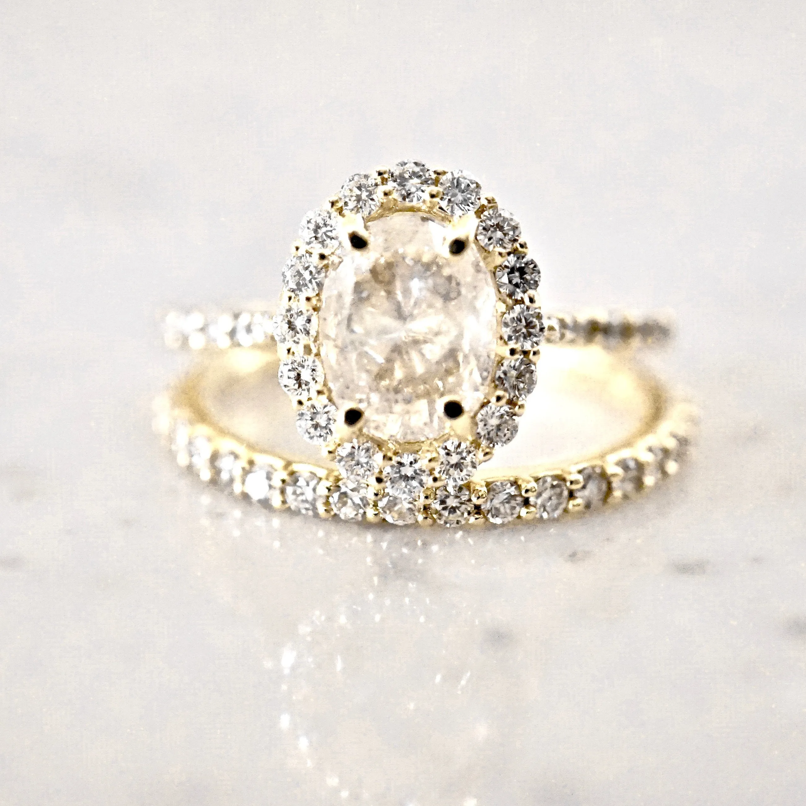 Champagne Oval Diamond Engagement Ring or Wedding Set, Oval Rose Cut Diamond Halo Ring